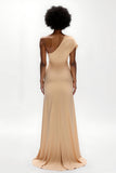 Maxi Champagne Sheath Satin One Shoulder Wedding Guest Dress