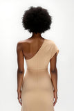 Maxi Champagne Sheath Satin One Shoulder Wedding Guest Dress