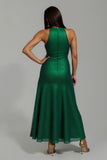 Dark Green Sequin Sheath Halter Long Holiday Party Dress