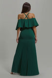 Dark Green Sheath Pleated Long Ruffled Holiday Party Dress with Slit