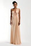 Satin Ruched Champagne Sheath Maxi Wedding Guest Dress