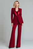 Red 2 Piece Shawl Lapel Elegant Women Prom Suits