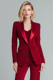 Red 2 Piece Shawl Lapel Elegant Women Prom Suits