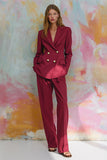2 Piece Burgundy Notched Lapel Satin Women Prom Suits