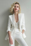 White 2 Piece Shawl Lapel Sparkly Women Prom Suits with Sequins