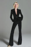 Black Tweed 2 Piece Women's Business Suits with Sleeves