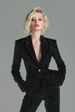 Black Tweed 2 Piece Women's Business Suits with Sleeves