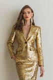 Golden Pencil Sparkly Sequins 2 Piece Midi Women Prom Suits