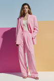 Pink 2 Piece Notched Lapel Wide-Leg Women Prom Suits