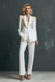 Sparkly 2 Piece White Shawl Lapel Women Prom Suits with Sequins