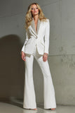 2 Piece White Shawl Lapel Sparkly Prom Suits with Sequins