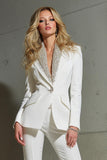 2 Piece White Shawl Lapel Sparkly Prom Suits with Sequins