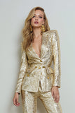 Sparkly Golden 2 Piece Peak Lapel Sequins Women Prom Suits