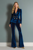Royal Blue 2 Piece Peak Lapel Velvet Women Prom Formal Suits