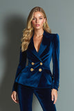 Royal Blue 2 Piece Peak Lapel Velvet Women Prom Formal Suits