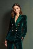 Dark Green Velvet Double Breasted 2 Piece Women Prom Suits