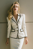 White Notched Lapel 2 Piece Single Breasted Pencil Midi Business Suits