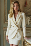 White Notched Lapel 2 Piece Bodycon Short Stylish Business Suits