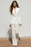 White 2 Piece Long Sleeves Fashion Business Suits with Sash