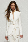 White 2 Piece Long Sleeves Fashion Business Suits with Sash