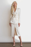Ivory Peak Lapel Pencil 2 Piece Midi Glitter Business Suits with Slit