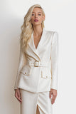 Ivory Peak Lapel Pencil 2 Piece Midi Glitter Business Suits with Slit