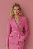 Fashion Fuchsia Peak Lapel 2 Piece Pencil Midi Women Prom Suits with Slit