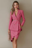 Fuchsia 2 Piece Peak Lapel Pencil Short Prom Suits with Ruffles