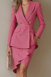 Fuchsia 2 Piece Peak Lapel Pencil Short Prom Suits with Ruffles
