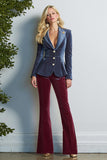 Blue Red Peak Lapel 2 Piece Fitted Single Breasted Prom Suits
