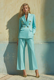 Blue Peak Lapel 2 Piece Long Sleeves Prom Formal Suits with Pockets
