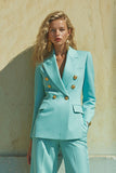 Blue Peak Lapel 2 Piece Long Sleeves Prom Formal Suits with Pockets