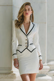 White 2 Piece Pencil Notched Lapel Short Business Suits with Buttons