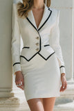 White 2 Piece Pencil Notched Lapel Short Business Suits with Buttons