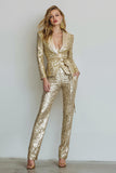 Sparkly Golden Sequins 2 Piece Fitted Women Prom Suits with Sash