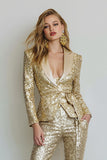 Sparkly Golden Sequins 2 Piece Fitted Women Prom Suits with Sash