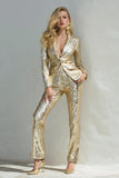 Golden 2 Piece Sparkly Sequins Notched Lapel Women Prom Suits