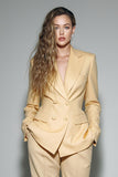 Yellow 2 Piece Notched Lapel Double Breasted Business Suits
