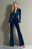 Royal Blue 2 Piece Velvet Peak Lapel Flare Legs Women Prom Suits