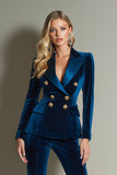Royal Blue 2 Piece Velvet Peak Lapel Flare Legs Women Prom Suits