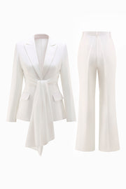 Notched 2 Piece White Lapel Ruched Business Suits with Sash