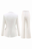 2 Piece White Notched Lapel Ruched Business Suits with Sash