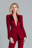 Red 2 Piece Peak Lapel Fitted Women Prom Suits