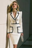 White Double Breasted Slim Fitted Pencil Short Blazer Dress