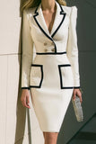 White Double Breasted Slim Fitted Pencil Short Blazer Dress