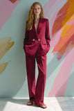 Burgundy Satin Peak Lapel 2 Piece Women Prom Suits with Pockets