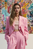 Pink Peak Lapel Satin 2 Piece Wide-Leg Women Prom Suits with Pockets