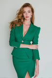 Dark Green 2 Piece Notched Lapel Short Bodycon Prom Suits with Slit