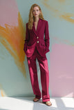 Burgundy Peak Lapel Satin 2 Piece Women's Prom Suits with Pockets