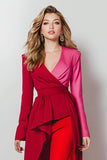 Red Patchwork 2 Piece Shawl Lapel Satin Women Prom Suits